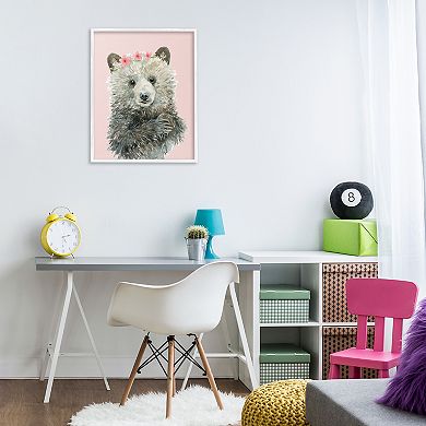 Stupell Home Decor Fuzzy Bear with Floral Crown Framed Canvas Wall Art
