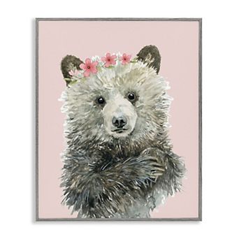 Stupell Home Decor Fuzzy Bear with Floral Crown Framed Canvas Wall Art