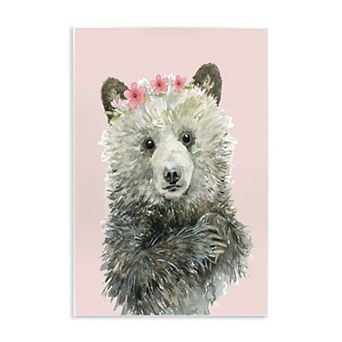 Stupell Home Decor Fuzzy Bear with Floral Crown Wooden Wall Art