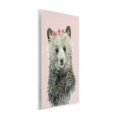 Stupell Home Decor Fuzzy Bear with Floral Crown Wooden Wall Art