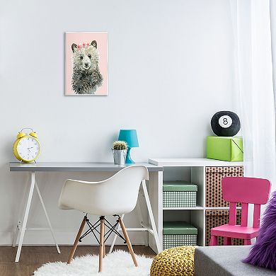 Stupell Home Decor Fuzzy Bear with Floral Crown Wooden Wall Art