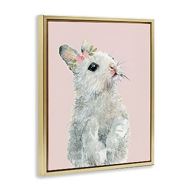 Stupell Home Decor Fuzzy Bunny On Pink Framed Floating Canvas Wall Art