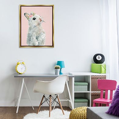 Stupell Home Decor Fuzzy Bunny On Pink Framed Floating Canvas Wall Art