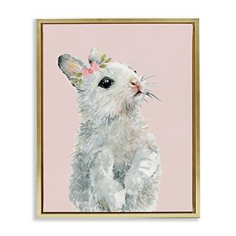 Stupell Home Decor Fuzzy Bunny On Pink Framed Floating Canvas Wall Art