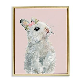 Stupell Home Decor Fuzzy Bunny On Pink Framed Floating Canvas Wall Art