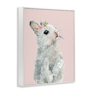 Stupell Home Decor Fuzzy Bunny on Pink Framed Canvas Wall Art
