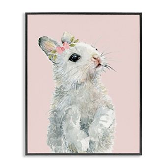 Stupell Home Decor Fuzzy Bunny on Pink Framed Canvas Wall Art