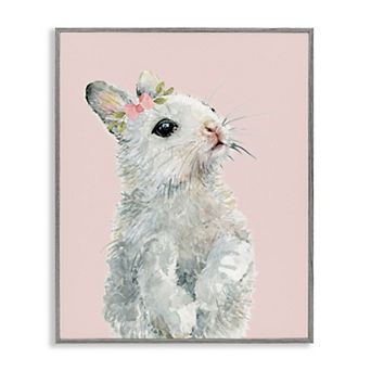 Stupell Home Decor Fuzzy Bunny on Pink Framed Canvas Wall Art
