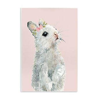 Stupell Home Decor Fuzzy Bunny on Pink Wooden Wall Art