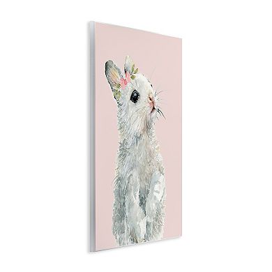 Stupell Home Decor Fuzzy Bunny on Pink Wooden Wall Art
