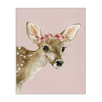 Stupell Home Decor Baby Deer Flower Crown Canvas Wall Art