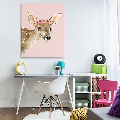 Stupell Home Decor Baby Deer Flower Crown Canvas Wall Art