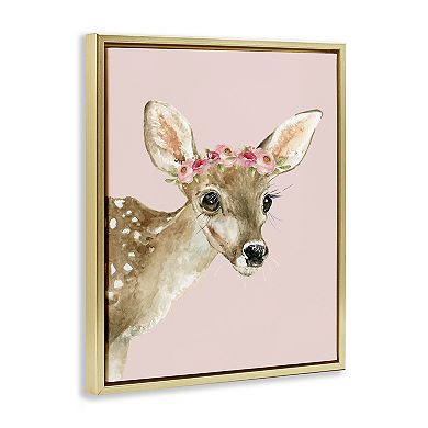 Stupell Home Decor Baby Deer Flower Crown Framed Floating Canvas Wall Art