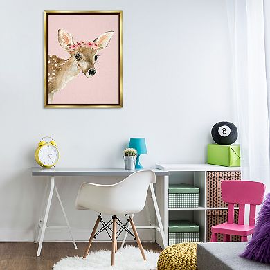 Stupell Home Decor Baby Deer Flower Crown Framed Floating Canvas Wall Art