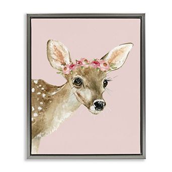 Stupell Home Decor Baby Deer Flower Crown Framed Floating Canvas Wall Art