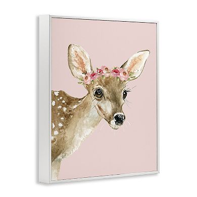 Stupell Home Decor Baby Deer Flower Crown Framed Canvas Wall Art