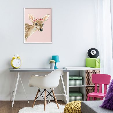 Stupell Home Decor Baby Deer Flower Crown Framed Canvas Wall Art
