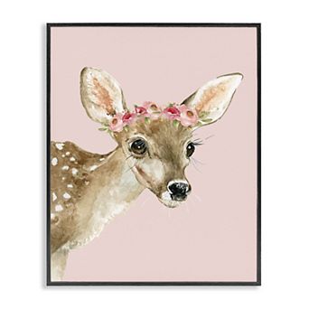 Stupell Home Decor Baby Deer Flower Crown Framed Canvas Wall Art