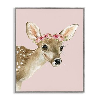 Stupell Home Decor Baby Deer Flower Crown Framed Canvas Wall Art