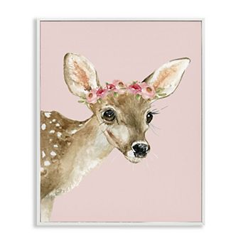 Stupell Home Decor Baby Deer Flower Crown Framed Canvas Wall Art