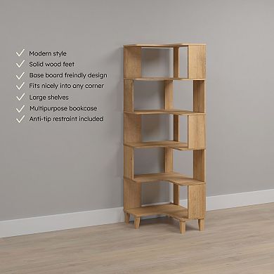 Prepac Nordik 6-Tier Modern Mid Century Corner Bookcase