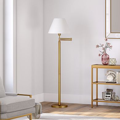 Finley & Sloane Moby Brass Swing Arm Fabric Empire Shade Floor Lamp