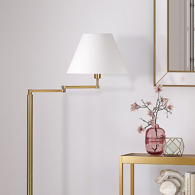 Finley & Sloane Moby Brass Swing Arm Fabric Empire Shade Floor Lamp