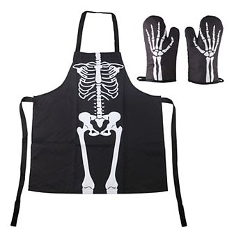 Skeleton Oven Mitts & Apron 3 pc Set