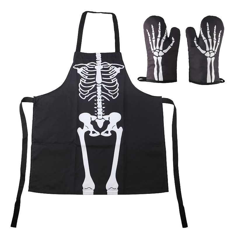 Skeleton Oven Mitts & Apron 3-pc. Set