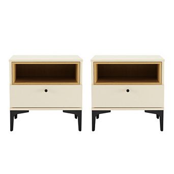 MANHATTAN COMFORT Amara Modern 1-Drawer Nightstand 2 pc Set