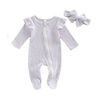 Baby Girls Lavender Striped Footie with Bow