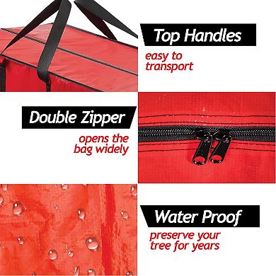 9 Ft Christmas Tree Storage Bag - Waterproof, Heavy-Duty, Reinforced Handles, Dual Zipper - Red