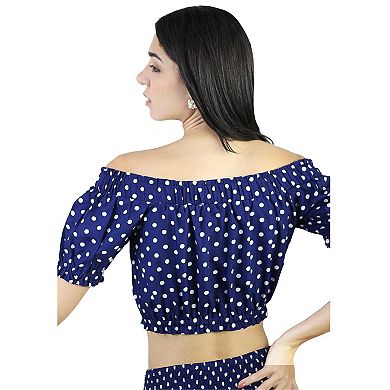 Women's Polka Dot Off Shoulder Crop Top Short Skirt 2 Piece Set