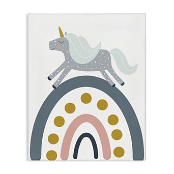 Stupell Home Decor Neutral Unicorn over Rainbow Canvas Wall Art