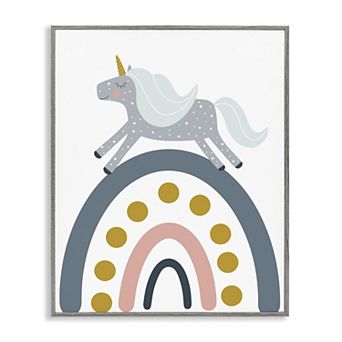 Stupell Home Decor Neutral Unicorn over Rainbow Framed Wall Art