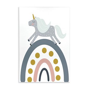 Stupell Home Decor Neutral Unicorn over Rainbow Plaque Wall Art
