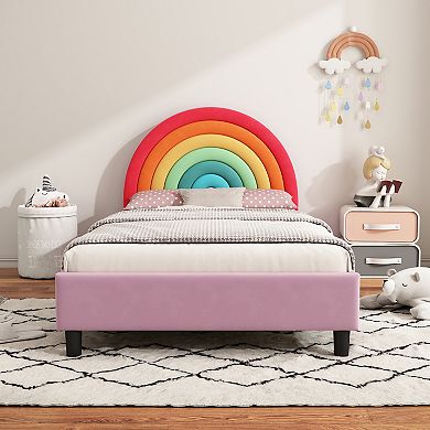 Merax Rainbow Design Upholstered Twin Platform Bed
