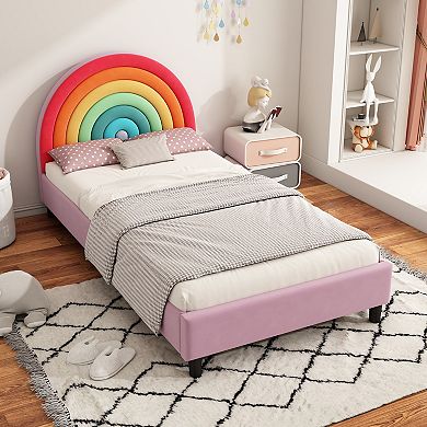 Merax Rainbow Design Upholstered Twin Platform Bed