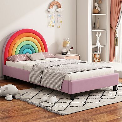 Merax Rainbow Design Upholstered Twin Platform Bed