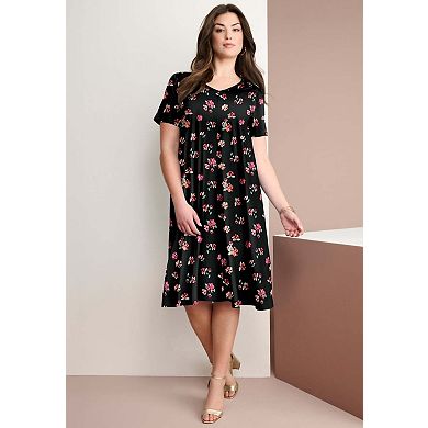 Roaman's Women's Plus Size Petite Plus Size Short Sleeve Sleeve Swing Dress