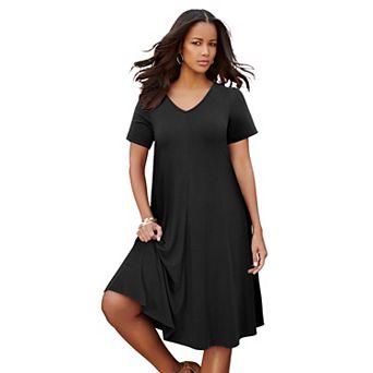Roaman's Women's Plus Size Petite Plus Size Short Sleeve Sleeve Swing Dress