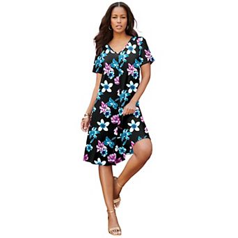 Roaman's Women's Plus Size Petite Plus Size Short Sleeve Sleeve Swing Dress
