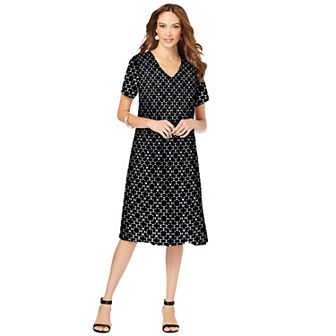 Roaman's Women's Plus Size Petite Ultrasmooth Plus Size V-Neck Swing Dress Soft Knit, Flattering