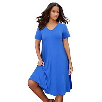 Roaman's Women's Plus Size Petite Ultrasmooth Plus Size V-Neck Swing Dress Soft Knit, Flattering
