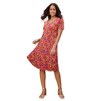 Roaman's Women's Plus Size Petite Ultrasmooth Plus Size V-Neck Swing Dress Soft Knit, Flattering