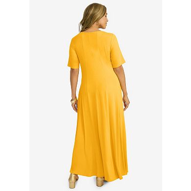 Jessica London Women's Plus Size Square Neck Maxi Dress