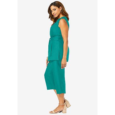 Jessica London Women's Plus Size 2-Piece Linen Capri Set