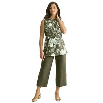 Jessica London Women's Plus Size 2 pc Linen Capri Set