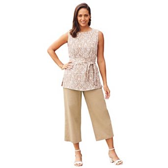 Jessica London Women's Plus Size 2 pc Linen Capri Set
