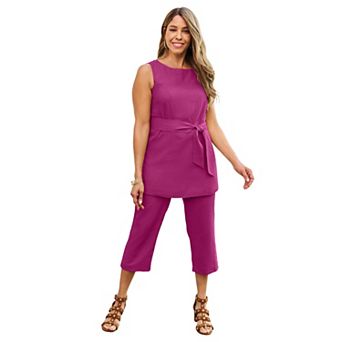 Jessica London Women's Plus Size 2 pc Linen Capri Set